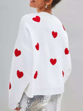 Heart Round Neck Dropped Shoulder Sweater - Trendsi - Flyclothing LLC