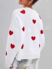 Heart Round Neck Dropped Shoulder Sweater - Trendsi