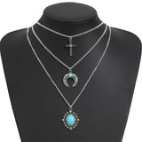 Artificial Turquoise Alloy Three-Layered Necklace - Trendsi - Flyclothing LLC