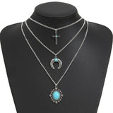 Artificial Turquoise Alloy Three-Layered Necklace - Trendsi