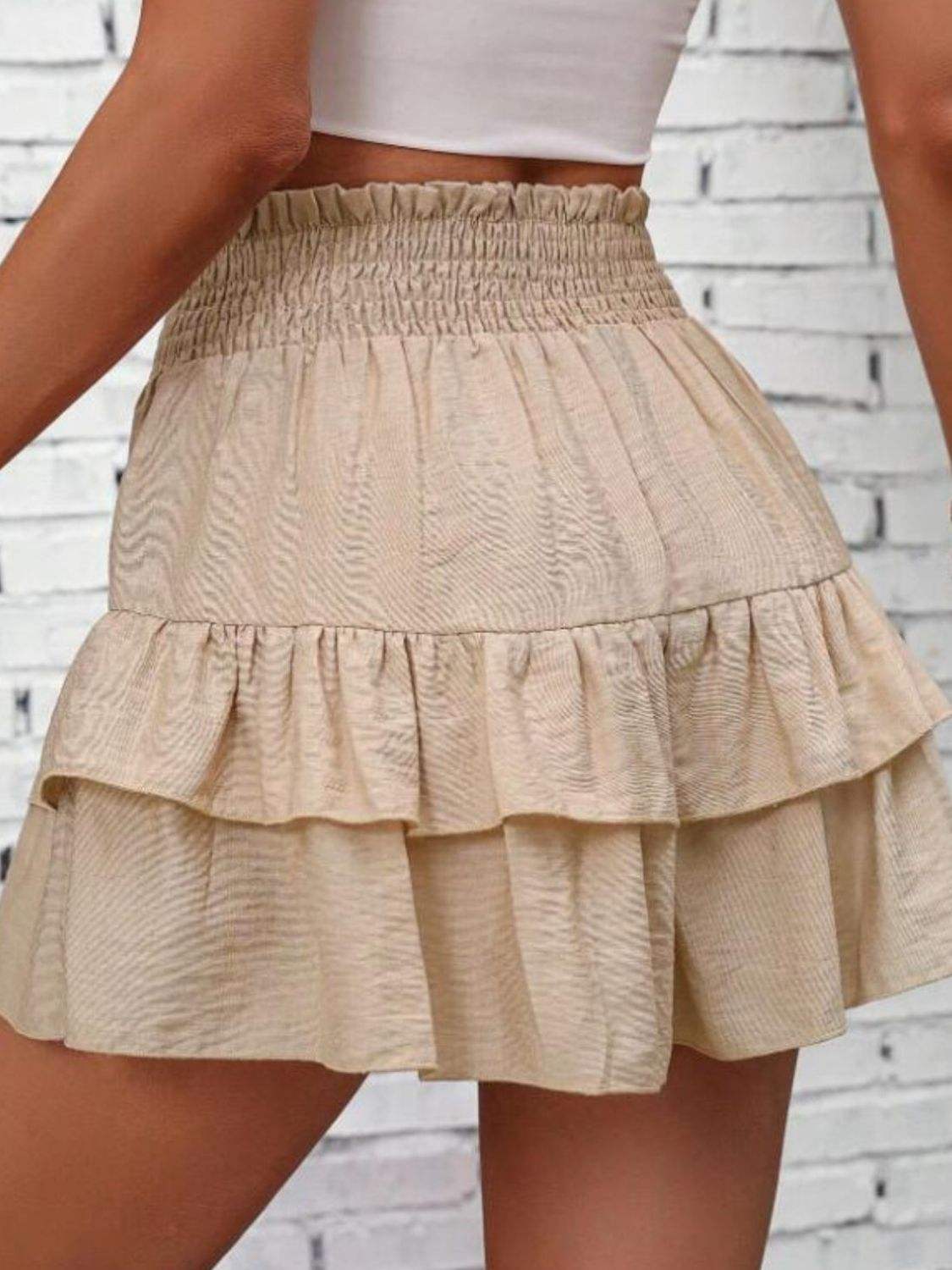 Smocked Layered Shorts - Trendsi - Flyclothing LLC