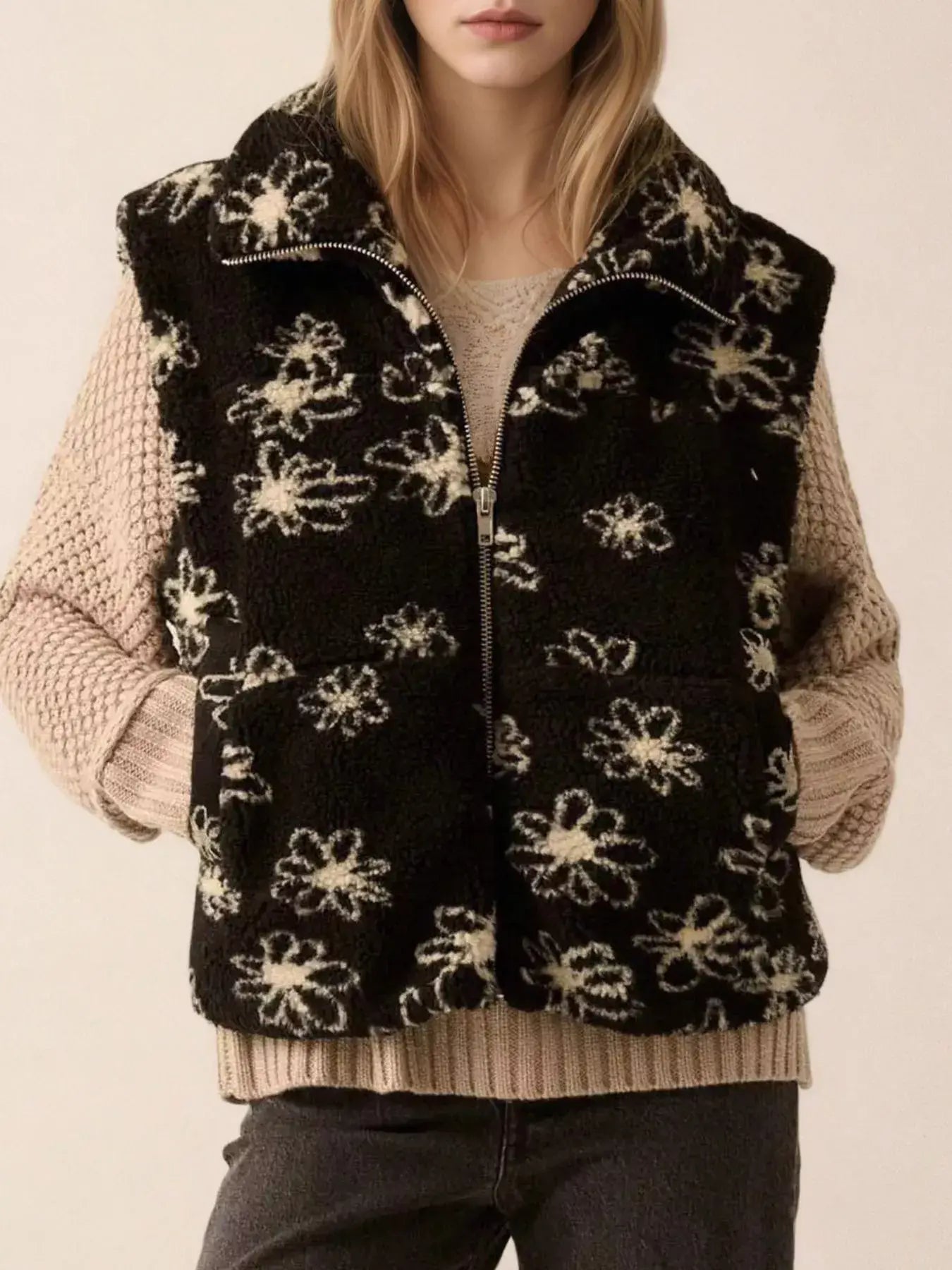 Zip Up Vest Coat with Pockets - Trendsi - Flyclothing LLC