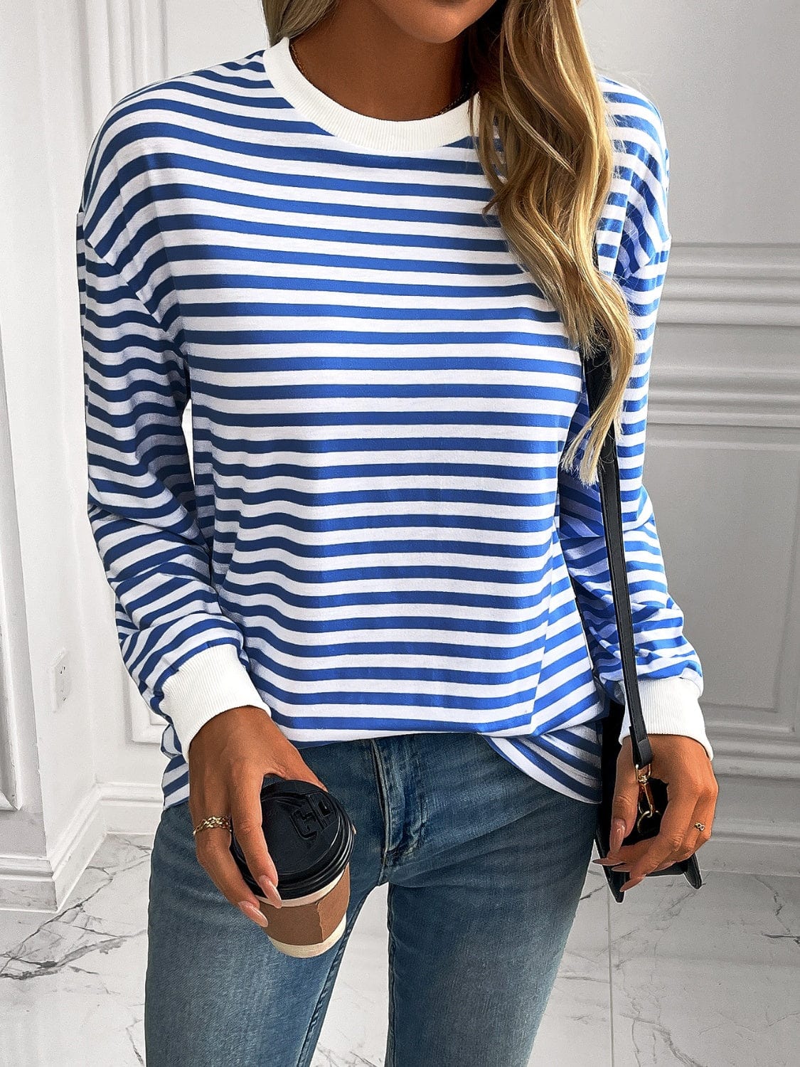 Ivy Lane Striped Round Neck Long Sleeve Sweatshirt - Trendsi