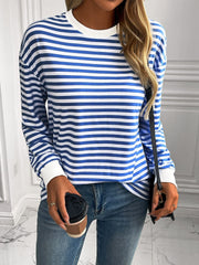 Ivy Lane Striped Round Neck Long Sleeve Sweatshirt - Trendsi