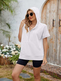 Half Zip Short Sleeve Hooded Top - Trendsi - Flyclothing LLC