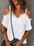 Lace Detail V-Neck Half Sleeve Blouse - Trendsi