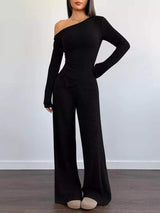 Chic One-Shoulder Asymmetrical Top and Wide-Leg Pants Set - Trendsi - Flyclothing LLC