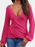 Waffle Knit Surplice Long Sleeve T-Shirt - Trendsi - Flyclothing LLC