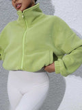 Drawstring Turtleneck Zip Up Long Sleeve Jacket - Trendsi - Flyclothing LLC