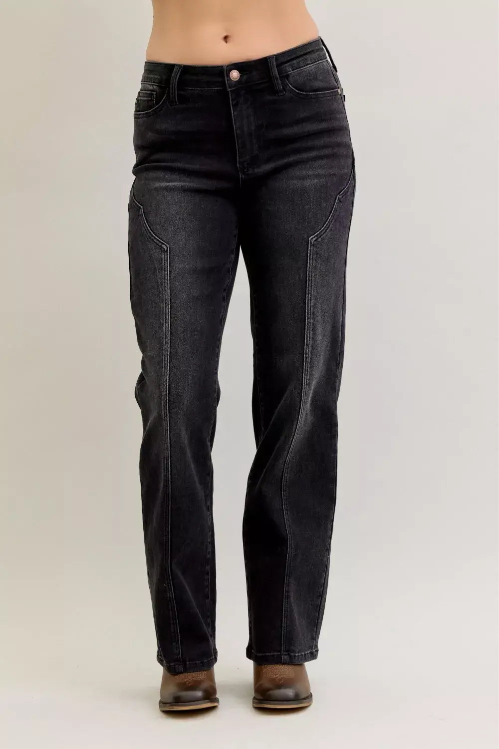 Judy Blue Mid Rise Straight Western Seam Detail Jeans - Trendsi - Flyclothing LLC