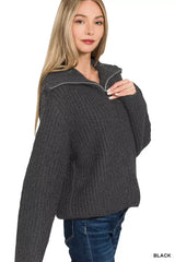 Zenana High Neck Full Zip Sweater Cardigan - Trendsi - Flyclothing LLC