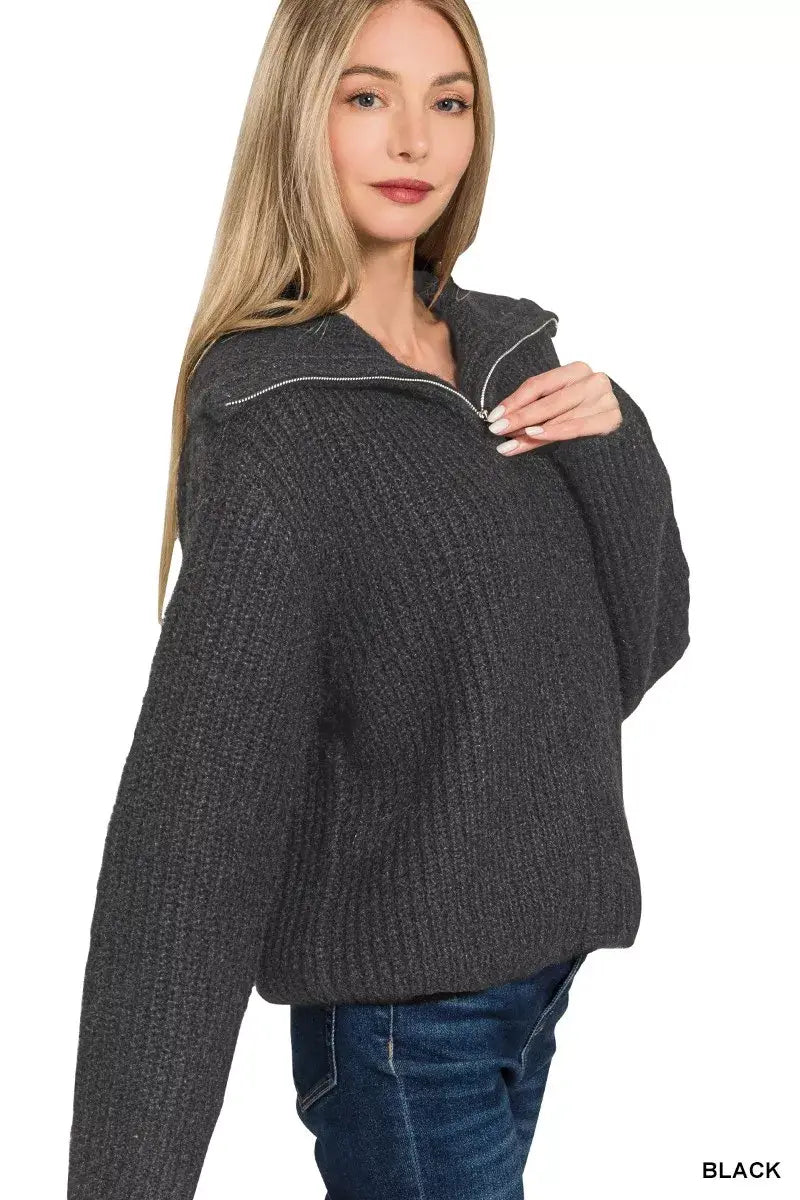 Zenana High Neck Full Zip Sweater Cardigan - Trendsi - Flyclothing LLC