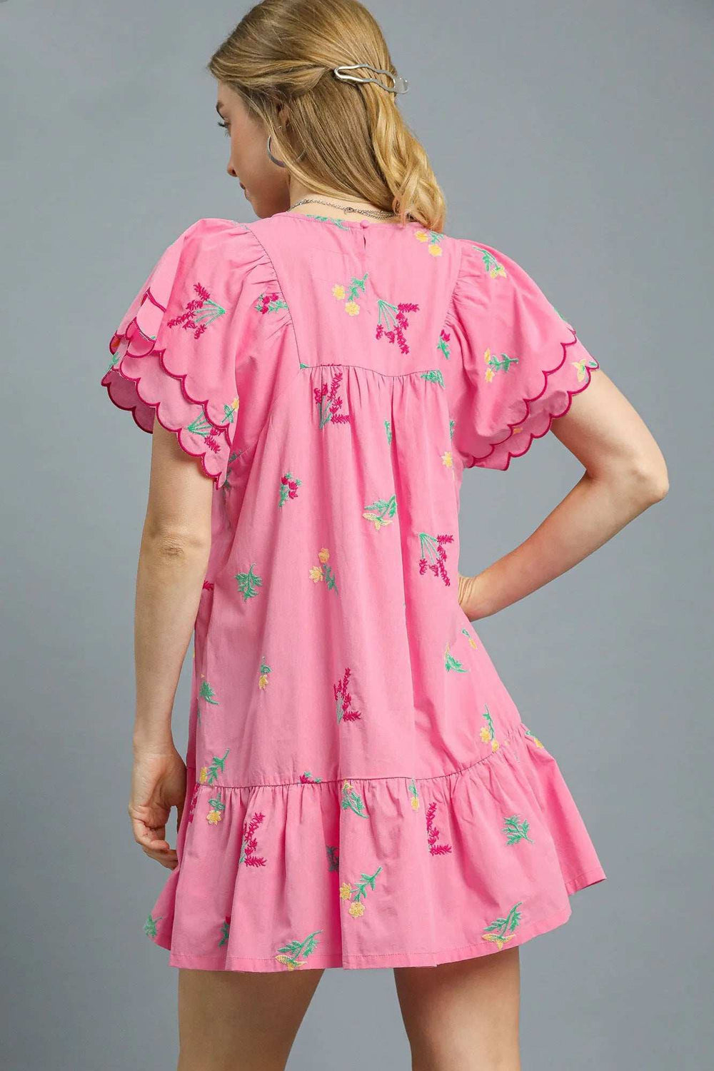 Umgee Floral Embroidered Short Sleeve Mini Dress - Trendsi - Flyclothing LLC