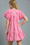 Umgee Floral Embroidered Short Sleeve Mini Dress - Trendsi