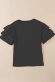 Ruffled Round Neck Short Sleeve Blouse - Trendsi - Flyclothing LLC