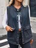 Snap Down Sleeveless Denim Jacket - Trendsi - Flyclothing LLC