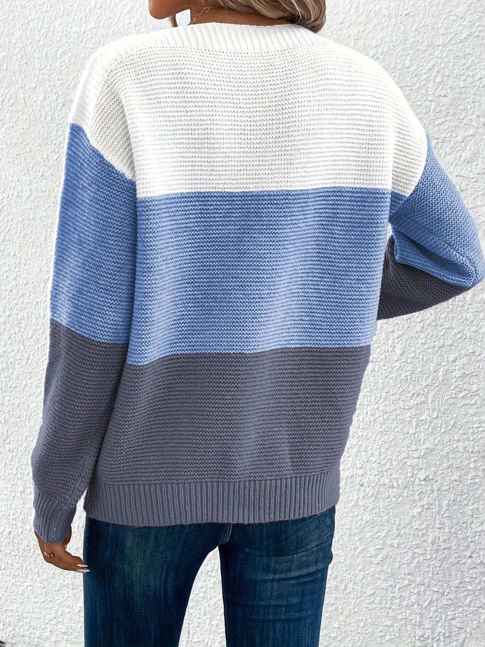 Color Block Boat Neck Sweater - Trendsi - Flyclothing LLC