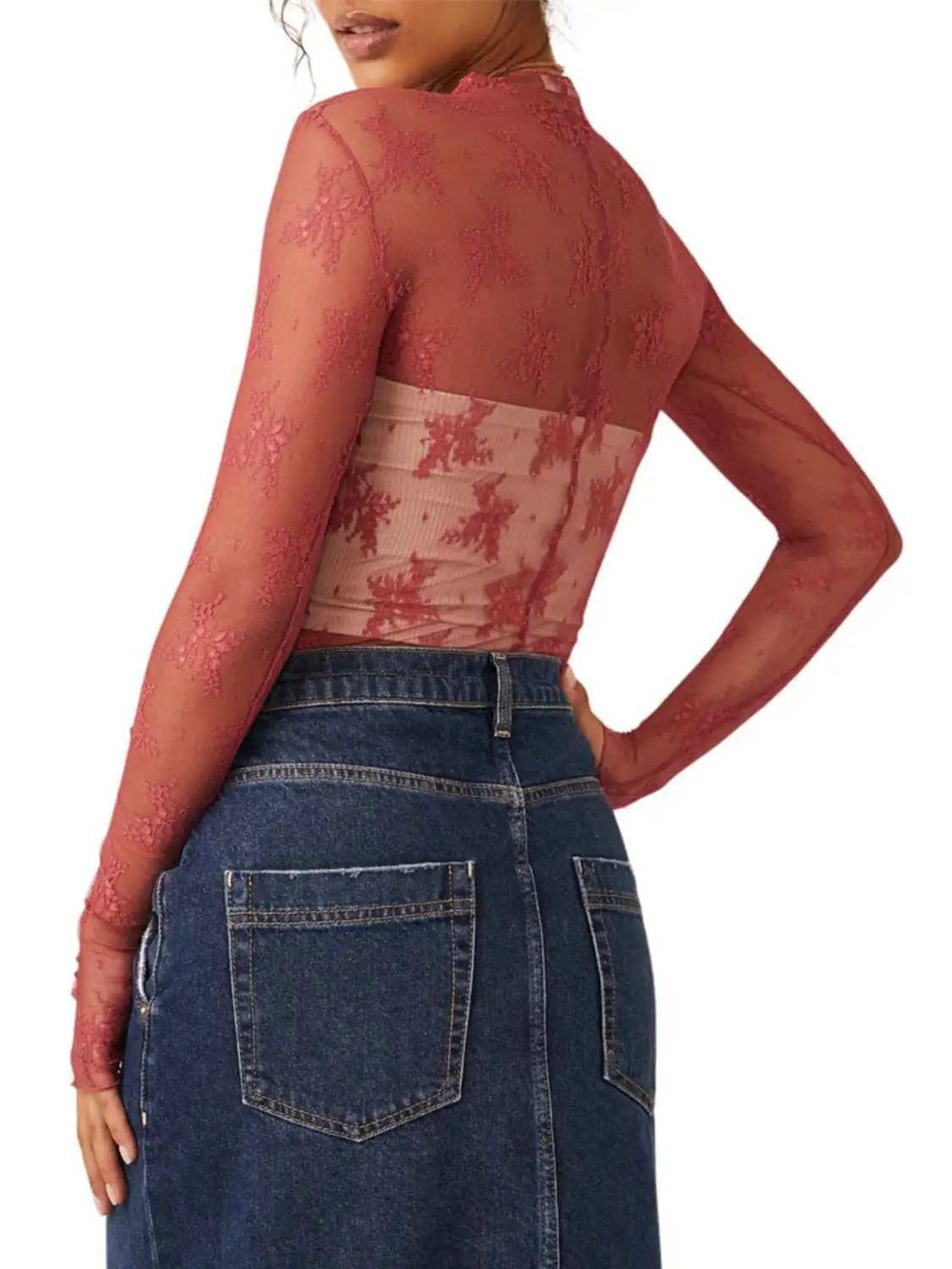 Lace Mock Neck Long Sleeve Blouse - Trendsi - Flyclothing LLC