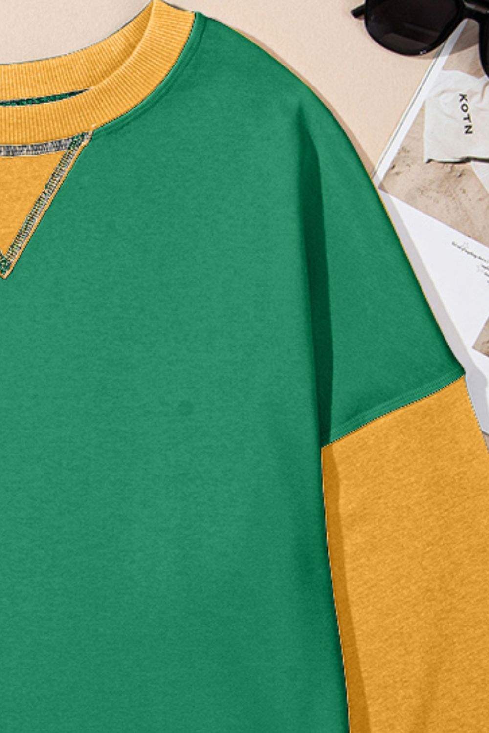 Contrast Round Neck Long Sleeve Sweatshirt - Trendsi - Flyclothing LLC