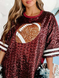Sequin Football Round Neck Half Sleeve Oversize Top - Trendsi - Flyclothing LLC