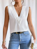 V-Neck Pleated Sleeveless Cami Tank Top - Trendsi
