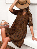 Printed Notched Half Sleeve Dress - Trendsi - Flyclothing LLC