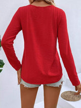 Full Size V-Neck Decor Button Long Sleeve T-Shirt Plus Size - Trendsi - Flyclothing LLC