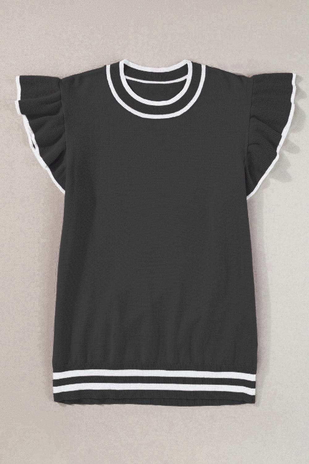 Ruffled Round Neck Cap Sleeve Knit Top - Trendsi - Flyclothing LLC