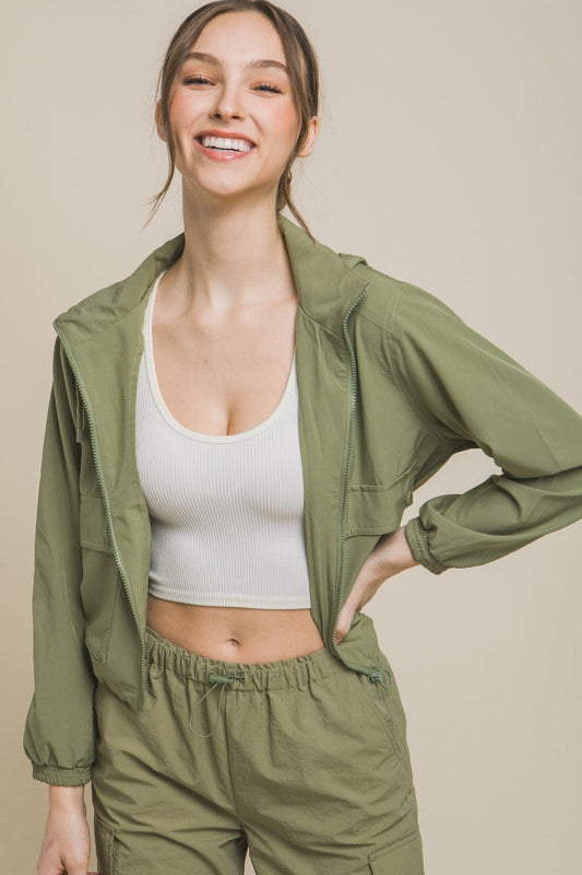 Love Tree Drawstring Hem Hooded Zip-Up Jacket - Trendsi