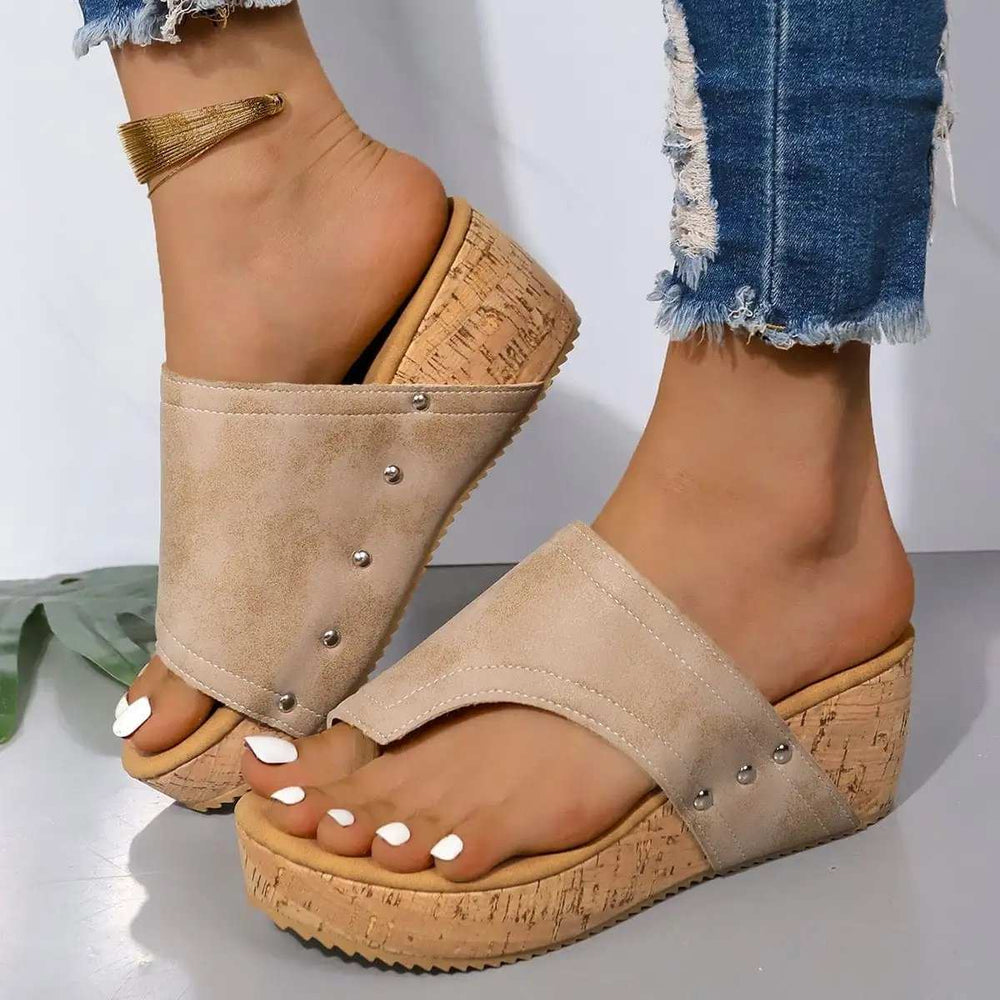 PU Leather Wedge Sandals - Trendsi - Flyclothing LLC