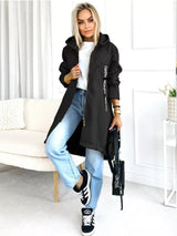 Full Size Zip Up Longline Hooded Outerwear Plus Size - Trendsi - Flyclothing LLC