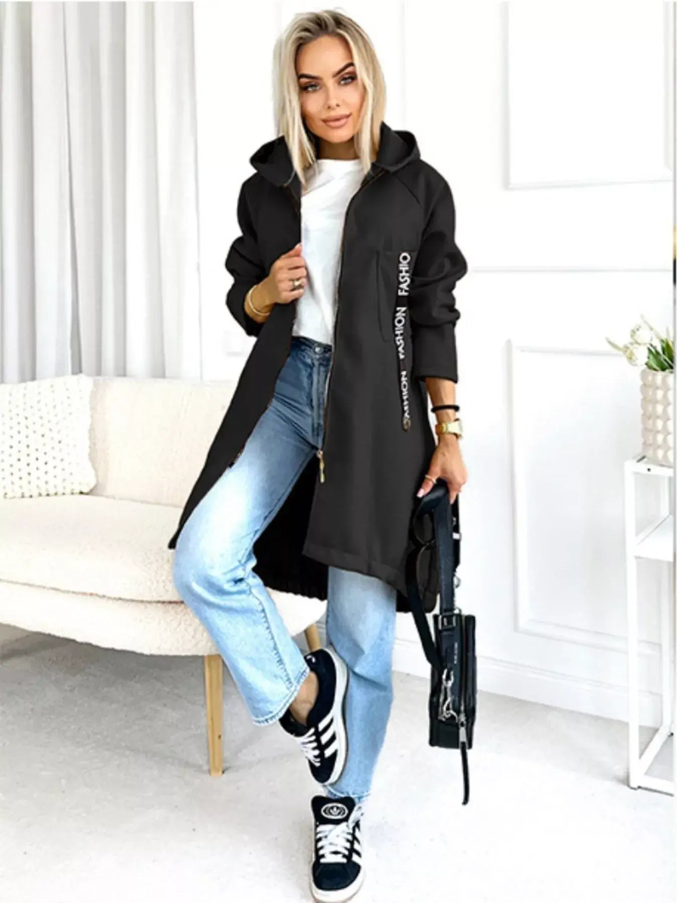 Full Size Zip Up Longline Hooded Outerwear Plus Size - Trendsi - Flyclothing LLC