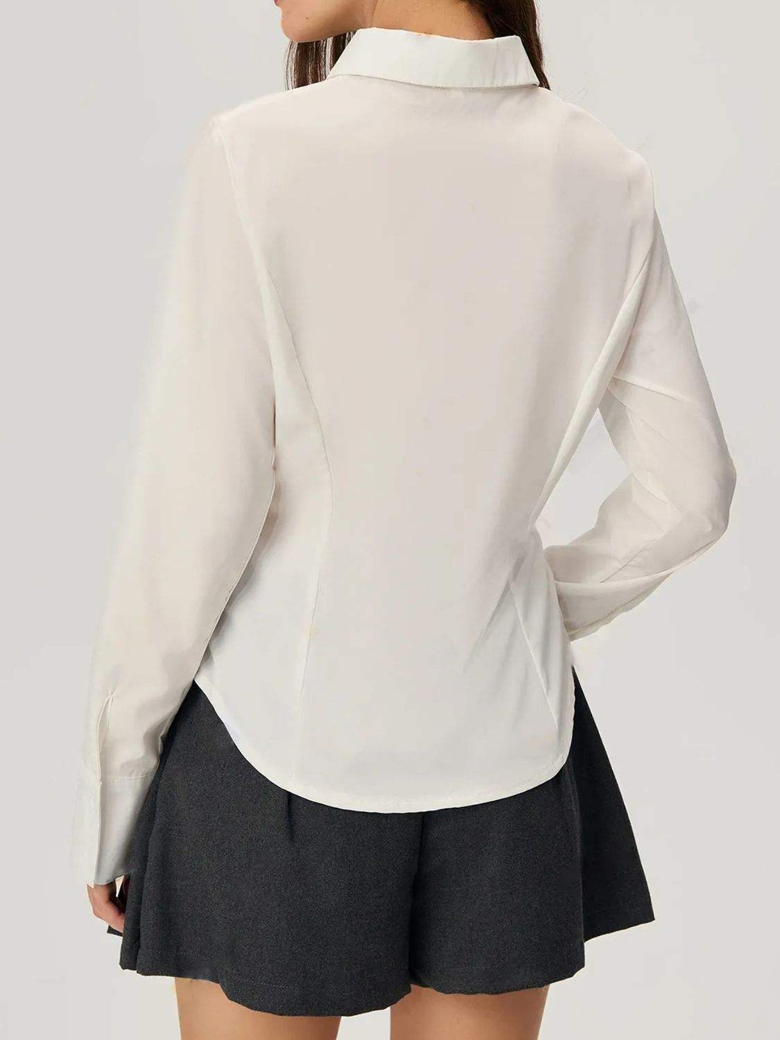 Ruched Button Down Long Sleeve Shirt - Trendsi - Flyclothing LLC