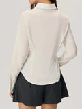 Ruched Button Down Long Sleeve Shirt - Trendsi - Flyclothing LLC