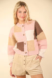VERY J Color Block Button Down Textured Sweater Cardigan - Trendsi