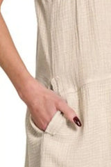 Zenana Washed Double Gauze Raw Edge V-neck Dress - Trendsi - Flyclothing LLC