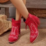 Fringe Point Toe Block Heels Boots - Trendsi - Flyclothing LLC