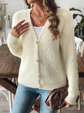 Button Up V-Neck Long Sleeve Cardigan - Trendsi