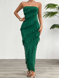 Devine Ruffled Slit Back Tube Maxi Dress - Trendsi - Flyclothing LLC