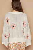 POL V-Neck Floral Pattern Chenille Sweater - Trendsi