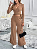 Perfee Surplice Long Sleeve Top and Pants Set - Trendsi