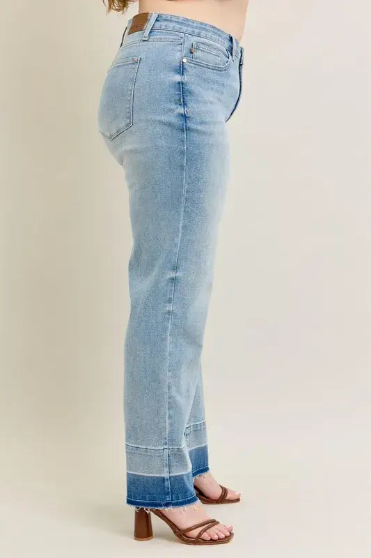Judy Blue Full Size Mr Release Hem Wide Leg Jeans Plus Size - Trendsi - Flyclothing LLC