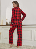 Plaid Collared Neck Long Sleeve Top and Pants Lounge Set - Trendsi - Flyclothing LLC