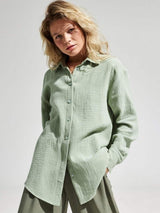Textured Collared Neck Long Sleeve Shirt - Trendsi - Flyclothing LLC