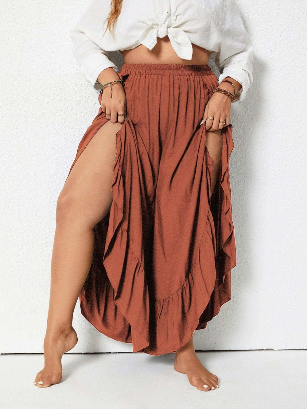 Plus Size Ruffled Wide Leg Pants - Trendsi - Flyclothing LLC
