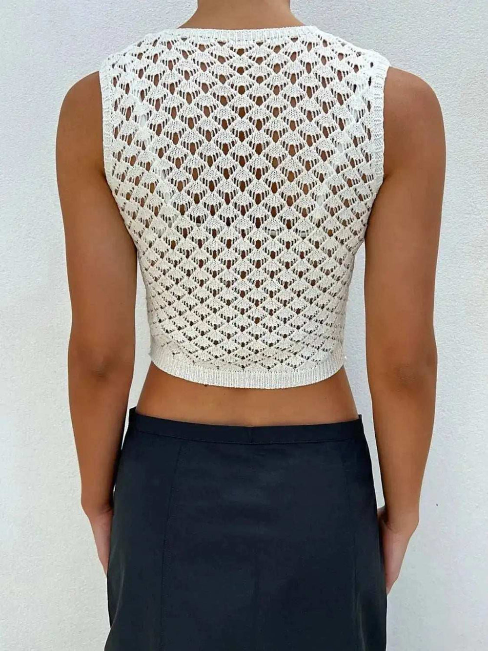 Openwork V-Neck Sweater Vest - Trendsi - Flyclothing LLC