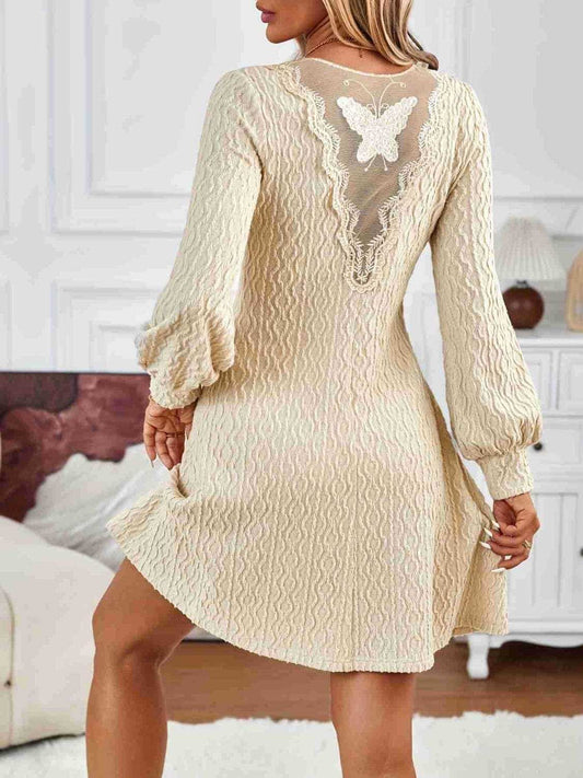 Lace Detail V-Neck Long Sleeve Dress - Trendsi - Flyclothing LLC