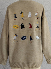 Embroidered Round Neck Dropped Shoulder Sweater - Trendsi