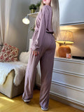 V-Neck Long Sleeve Top and Pants Set - Trendsi - Flyclothing LLC