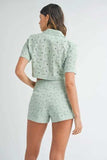 MABLE Eyelet Short Sleeve Crop Top and Shorts Set - Trendsi - Flyclothing LLC